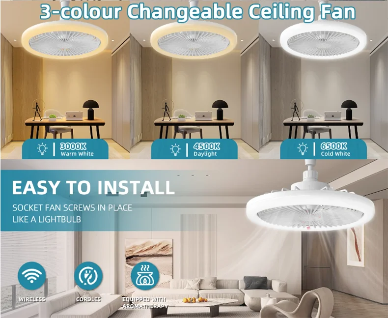 Modern Small Ceiling fan light E27 LED D25cm smart remote control bedroom fans lamp study kitchen Home decoration