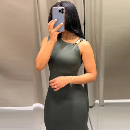 HXAO Womens Ruffled Bodycon Dresses Green Black Dress Summer Woman Sexy  Sleeveless Long Dresses Asymmetric Corset Vestidos 066