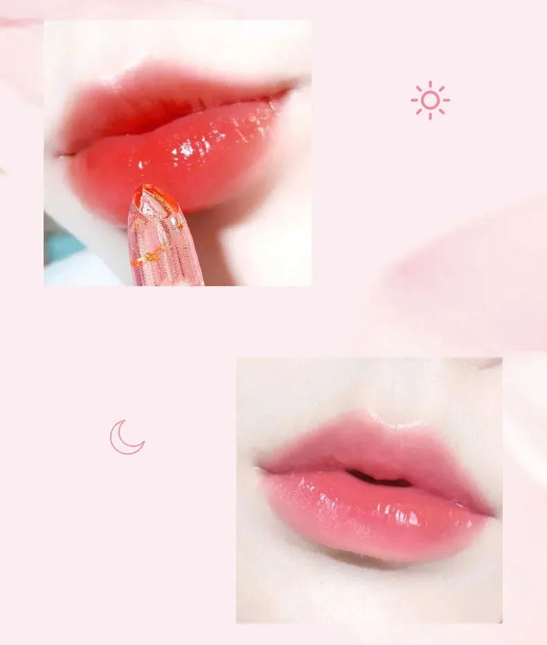 Temperature Color Changing Women Flower Lipstick Transparent Waterproof Moisturizing Crystal Jelly Pearlescent Lip Balm Cosmetic