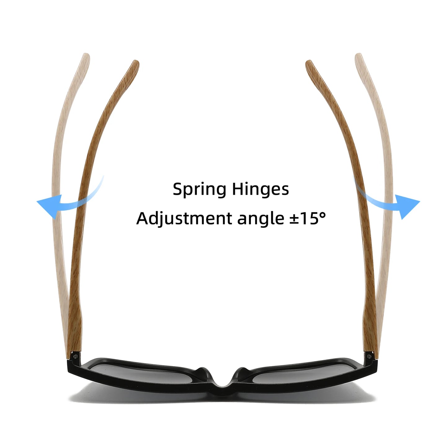 New Fashion Square Sunglasses - Wood Grain Spring Hinge, UV400 Unisex for Driving, Hiking & Travel