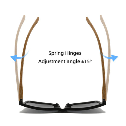 New Fashion Square Sunglasses - Wood Grain Spring Hinge, UV400 Unisex for Driving, Hiking & Travel