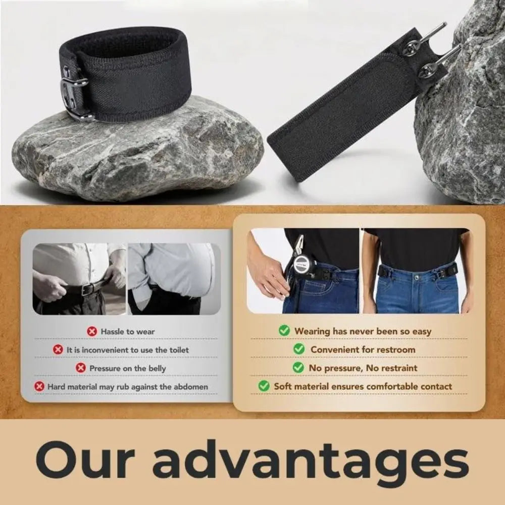 New Unisex Buckleless Elastic Belt - Metal Hook & Velcro Adjustable Waistband, Comfortable Buckle-Free Waist Belt for Daily Wear