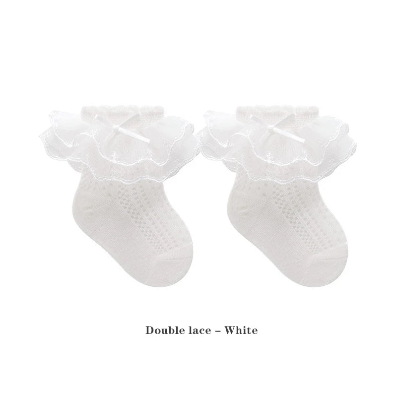 Baby Girls Socks Princess Lace Kids Socks Summer Thin Mesh  Children Cotton Socks Boneless Newborn Tube Socks For 0-8Y