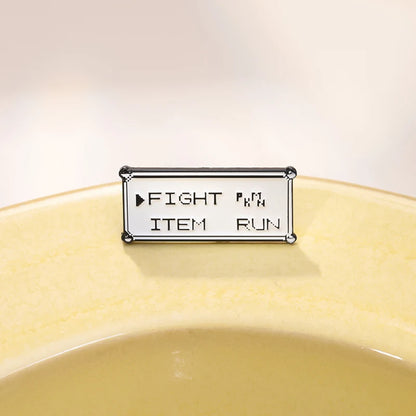 Rectangle Text Enamel Pins Custom FIGHT ITEM RUN Brooches Lapel Badges Punk Jewelry Gift for Kids Friends