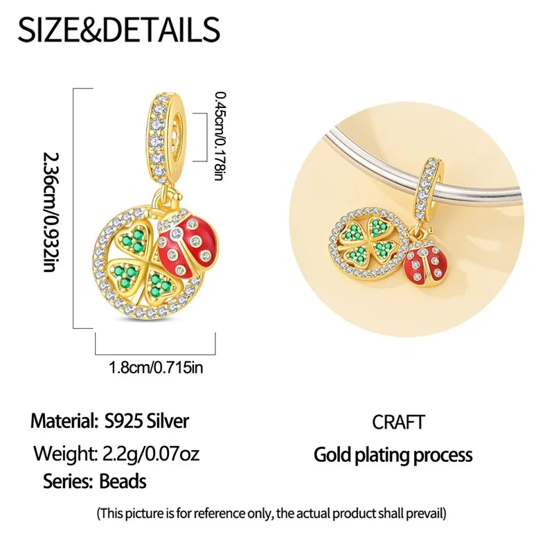 Charms Silver 925 Ladybugs and Cherry Strawberries Pendant Bead Fit 3mm Bracelet Bangle Necklace For Women Luxury Jewelry Making