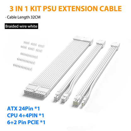 PSU Extension Cable Motherboard Cable 24Pin ATX/8Pin EPS/6+2Pin PCIe,18AWG Sleeved with Combs,Fit Universal Case Compatibility