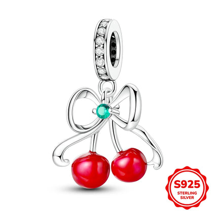 Charms Silver 925 Ladybugs and Cherry Strawberries Pendant Bead Fit 3mm Bracelet Bangle Necklace For Women Luxury Jewelry Making