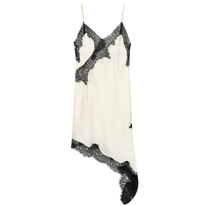 HXAO 2025 Women's Lace Asymmetric Dress Sexy Midi Slip Dress Chic Sleeveless Backless Vestido Luxury Women's Elegant Party Dress
