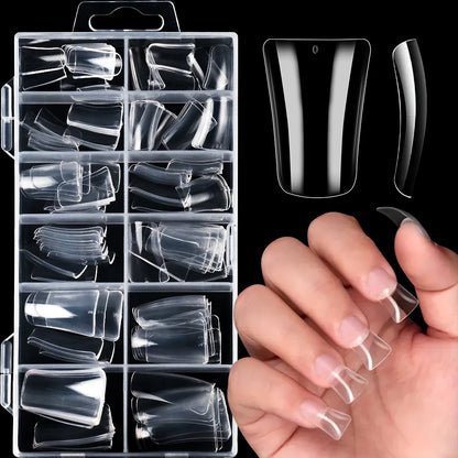 120Pcs Clear Duckbill Fake Nail Tips Full Cover False Fingertips 12Sizes Press On Nails Extension forManicure Salon Supplies Y2K