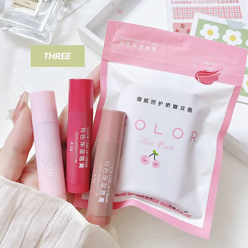 HAIPINK 3-Piece Set Tinted Moisturizing Lip Balm - Hydrating, Fade Lip Lines, Prevent Chapping