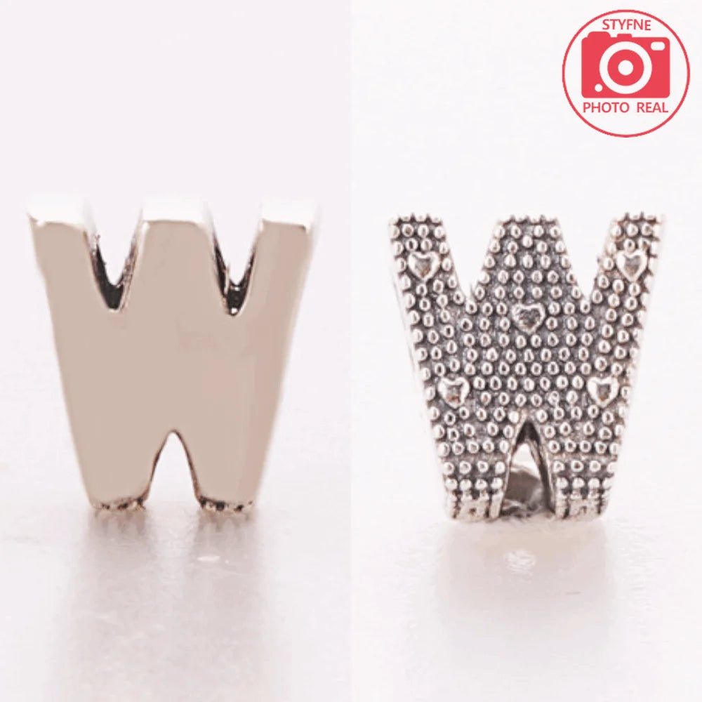 Silver 925 26 Letter A-Z Alphabet Charm Fine Beads Fit Original Charms Silver Bracelet DIY Fine Jewelry for Women Gifts Making