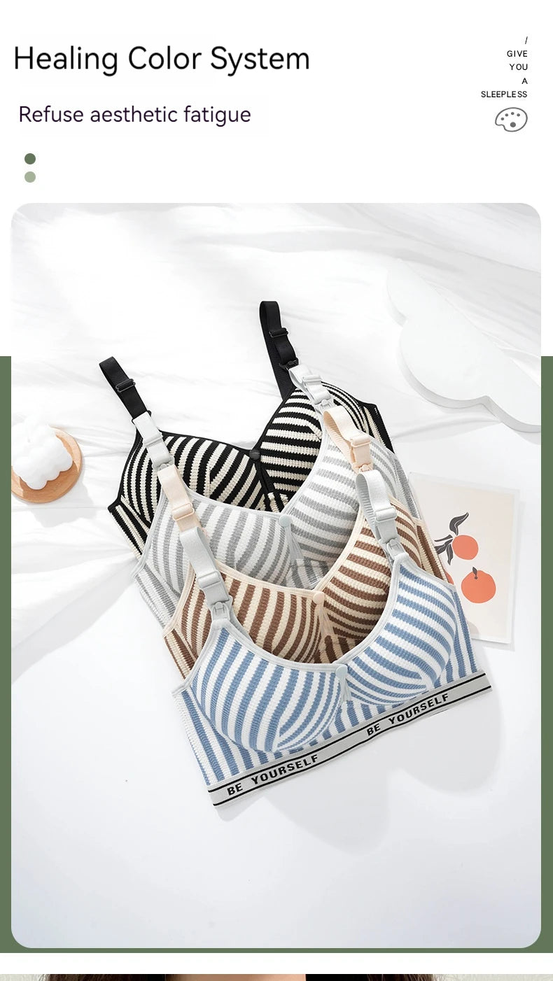 New Lightweight Breathable Maternity Breastfeeding Bra Made of Pure Cotton Gathered Anti Sagging Letter Stripe Women's Underwear