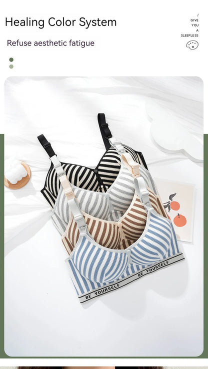 New Lightweight Breathable Maternity Breastfeeding Bra Made of Pure Cotton Gathered Anti Sagging Letter Stripe Women's Underwear