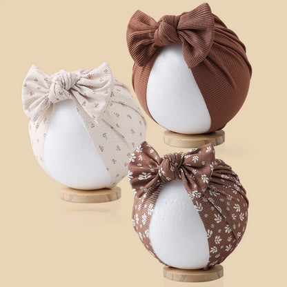 Ins Ribbed Baby Turban Hats Heart Dasiy Cherry Butterfly Bear Printed Infant Beanies Toddler Boys Girls Caps Kids Headwear