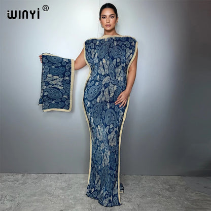 WINYI Pleated elastic slim dress Women crumple Design Pleated luxury abaya muslim party dress poncho for women beach wear kaftan