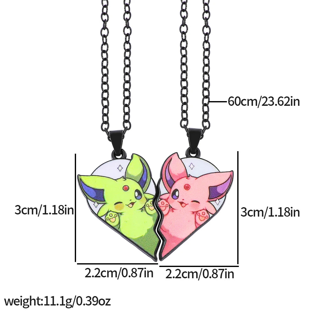 2pcs Eevee Umbreon Espeon Sylveon Jolteon Flareon Necklace Cute Anime Game Charm Jewelry Metal Pendant for Collection
