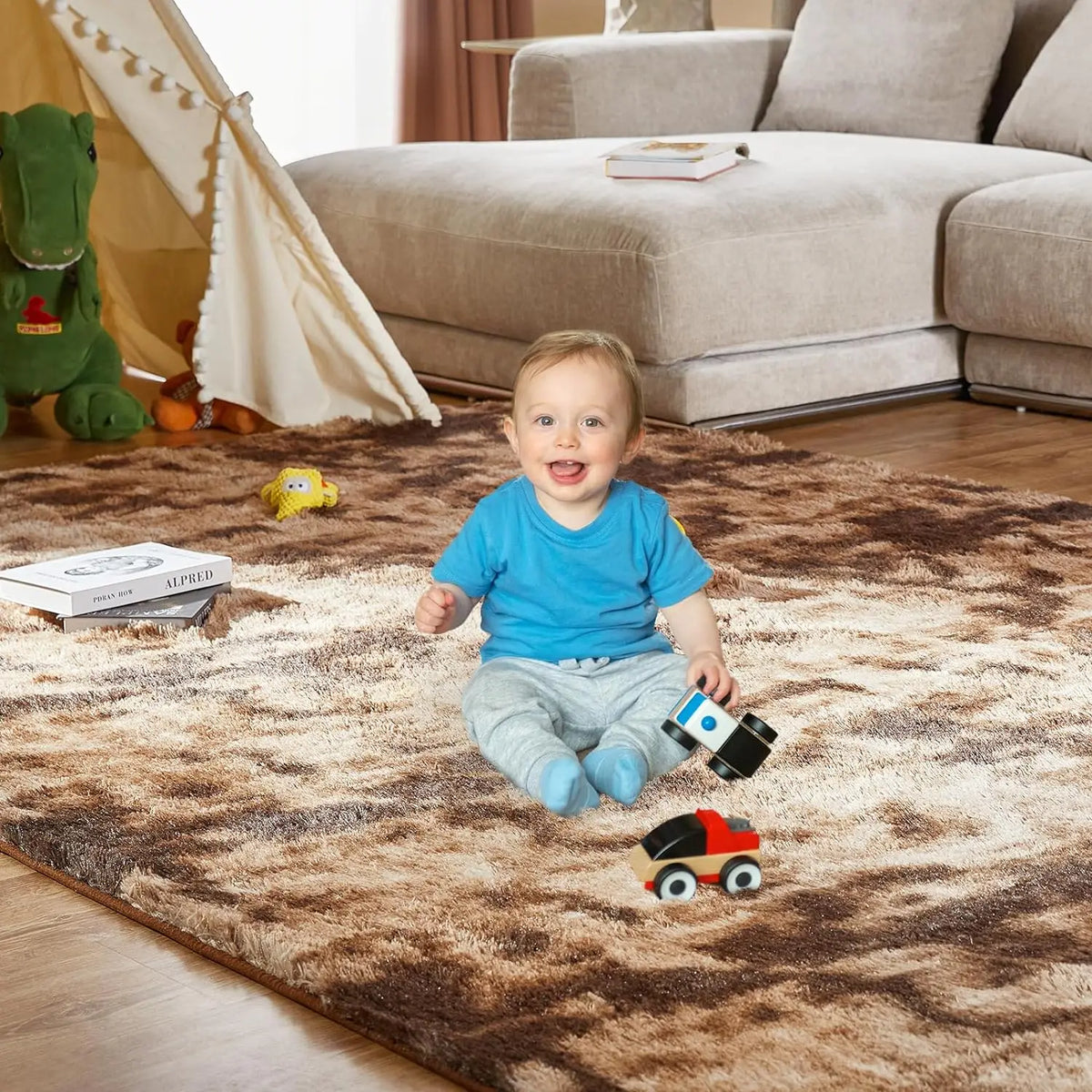 VIKAMA Tie-Dye Plush Carpet Living Room Decoration Soft Fluffy Home Mat Children's Room Baby Crawling Non-Slip Blanket