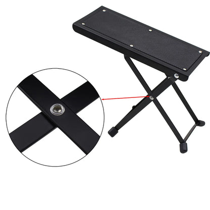 Guitar Foot Stool 4 Position Height Adjustable Foldable Guitar Pedal Foot Rest Step Footstool Black for Guitar Pedal Accessories