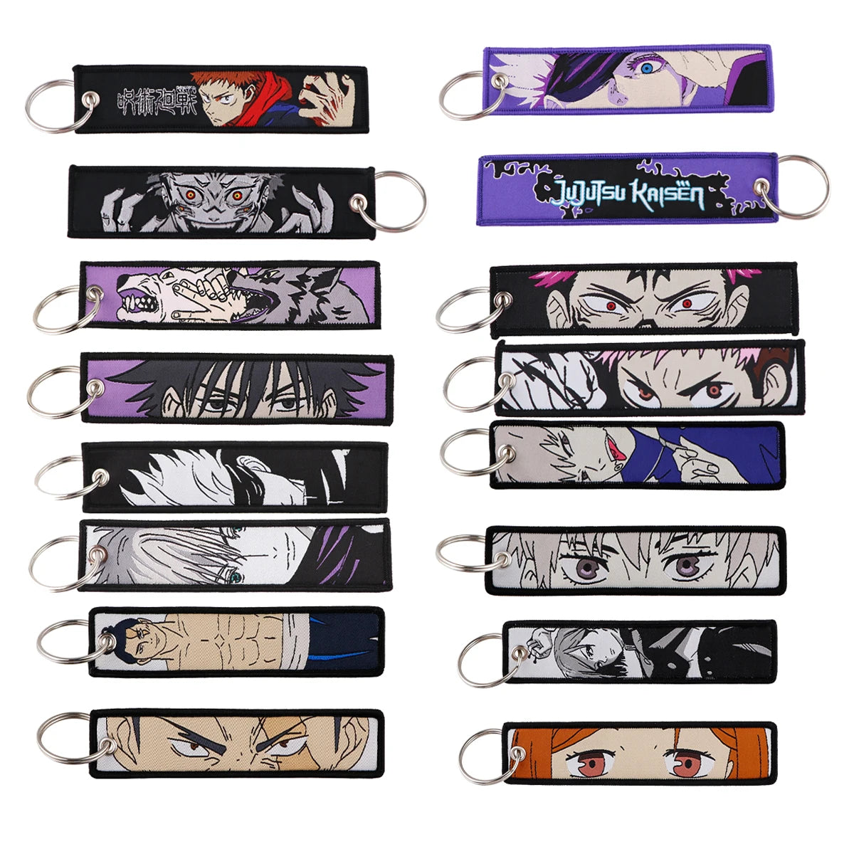 Anime Satoru Gojo Geto Suguru Embroidery Key Fobs Japanese Manga Key Tag Keychain Key Ring Backpack Chaveiro