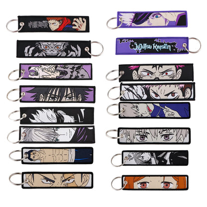 Anime Satoru Gojo Geto Suguru Embroidery Key Fobs Japanese Manga Key Tag Keychain Key Ring Backpack Chaveiro