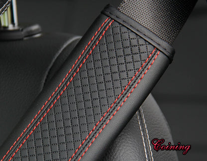 1PCS PU Leather Embossed Car Seat Belt Shoulder Cover Decompression Comfort Car Accessories Safety Belt Protective Cover