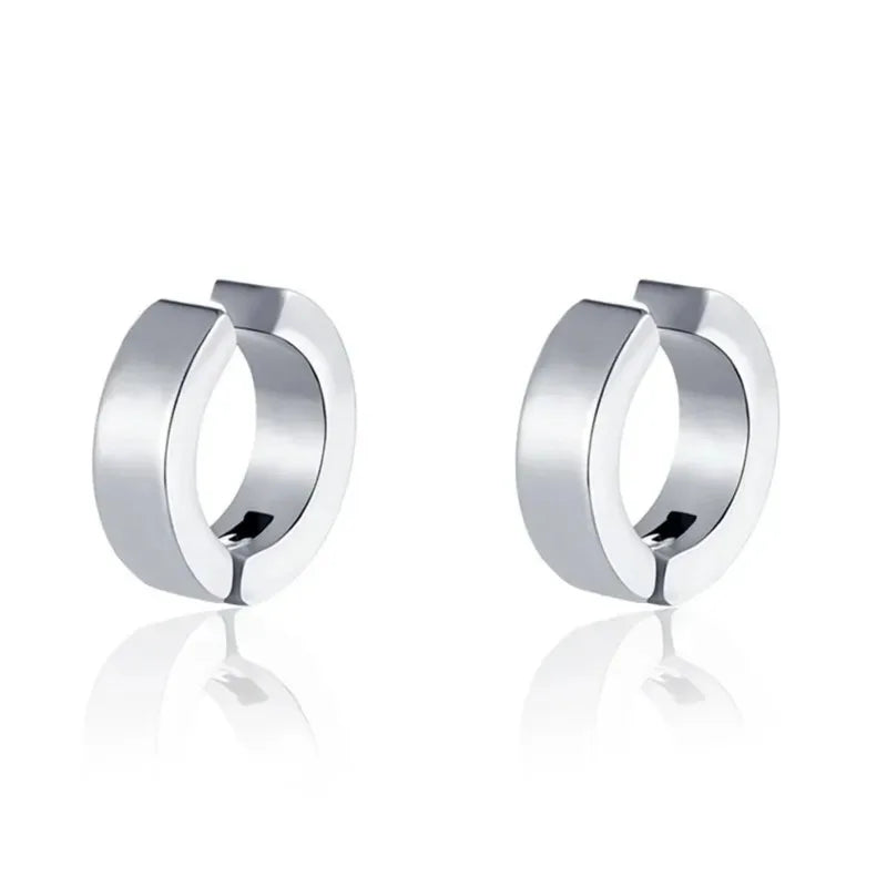 2pcs Punk Non Piercing Clip Earrings for Man Woman, Titanium Steel Stud Earrings Teens Hip Hop Style Ear Ring Jewelry Accessory
