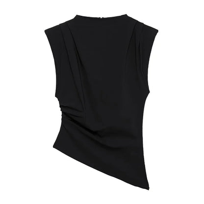 MUJER Asymmetric Tank Top Female Ruched Sleeveless Tops for Women High Neck Strapless Top Women Fashion Aesthetic Tops Woman