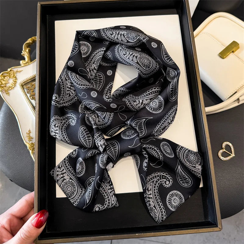 Fashion Skinny Silk Scarf for Women Letter Hair Ribbons Headbands Bandana Female Bag Wrist Wrap Neckerchief Foulard Neck Ties