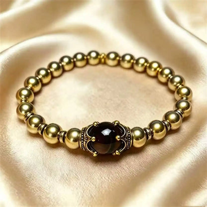 Men's Stylish Natural Stone Bracelet Vintage Crown Symbol of Power Hematite Beads Gift for Friends Natural Tiger Eye beads