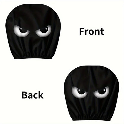2PCS Funny Slanted Eyes Car Headrest Covers, Cartoon Face Elastic Protector for Halloween Christmas, Holiday Auto Decor