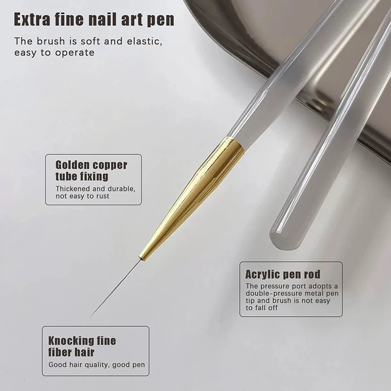 ♥♥♥5Pcs Slim Nail Art Brushes – Acrylic Flower Painting & Line Drawing Kit