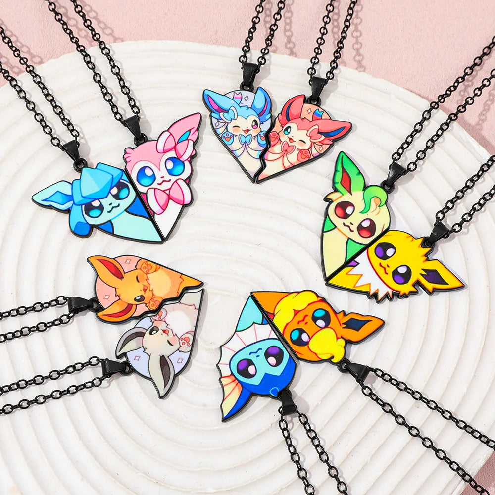 2pcs Eevee Umbreon Espeon Sylveon Jolteon Flareon Necklace Cute Anime Game Charm Jewelry Metal Pendant for Collection