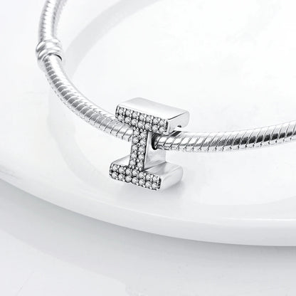 Original 925 Sterling Silver 26 Alphabet Letters Sparkling Zircon Charms Pendant Beads For Women Fine DIY Birthday Jewelry Gifts