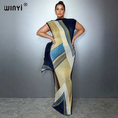 WINYI Pleated elastic slim dress Women crumple Design Pleated luxury abaya muslim party dress poncho for women beach wear kaftan