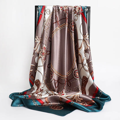 90*90cm Square Silk Scarves Women Hijab Shawls Fashion Print Kerchief Femme Head Scarf Foulard Bandana Beach Pareo