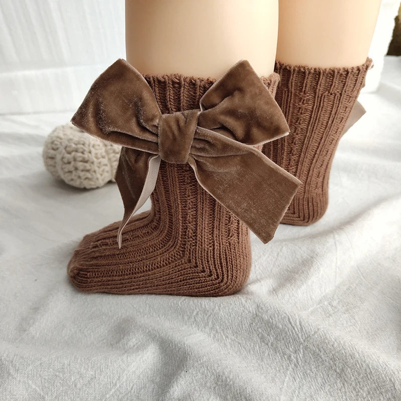 Winter Baby Socks Boy Girl Newborn Autumn Big Bow Socks Children Mid-tube Warm Cotton Socks Toddler Infant Accessories Clothes