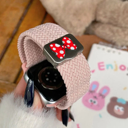 Cartoon Nylon Strap for Apple Watch Band Ultra 2 49/46/45/42/41/40/38mm , Bowknot Magnetic Band for Iwatch 10 9 8 SE 7 6 5 4 3