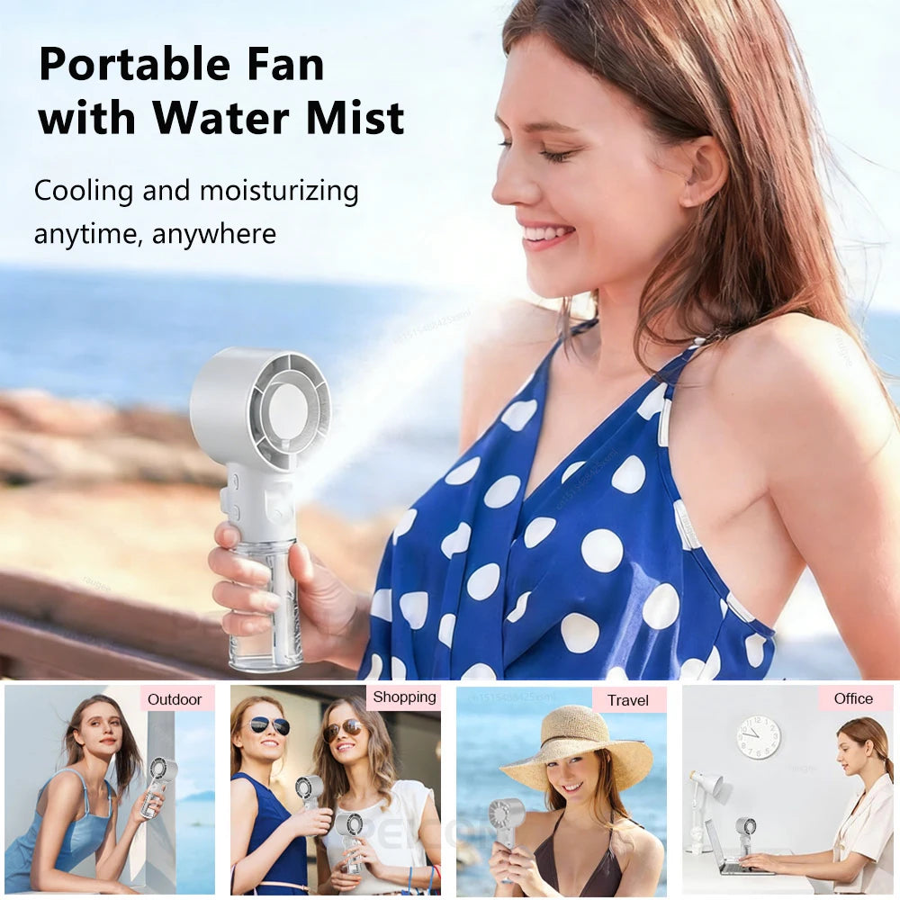 Mini Humidifier Fan Portable Handheld Mist Fan USB Rechargeable Outdoor Hand Fan Small Spray Mist Fan Portable Water Spray Fan
