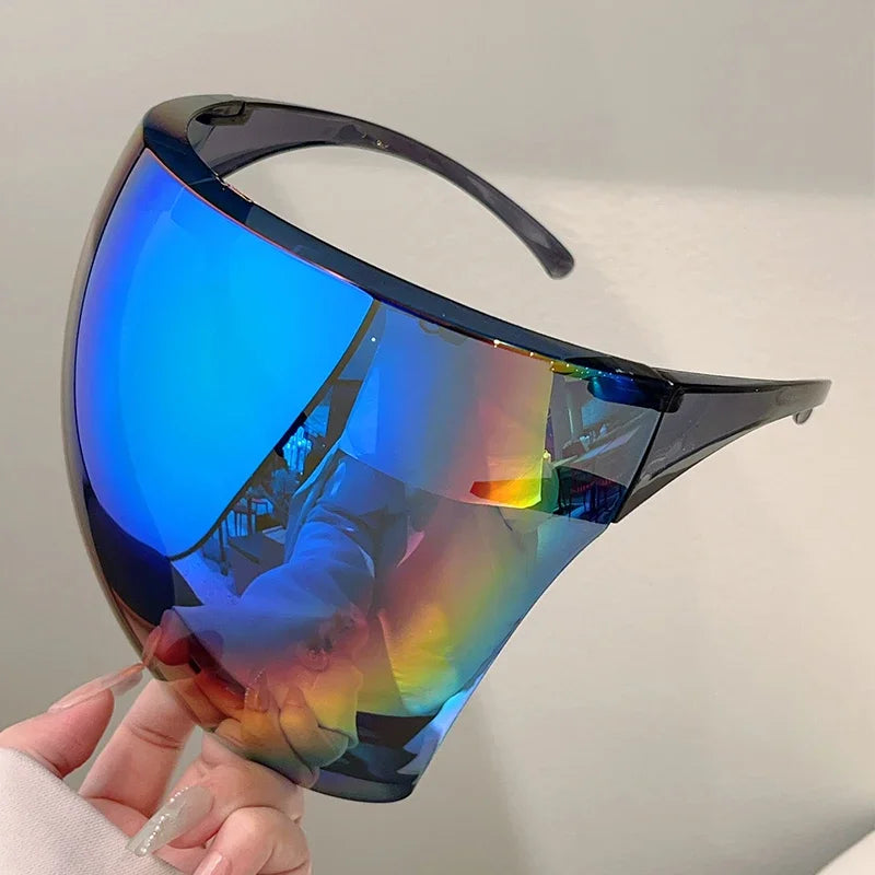 KAMMPT Huge Sports Goggle Men Futuristic Mirror Outdoor Cycling Protective Sunglasses Women Trendy Wrapped Round Anti-UV Shades