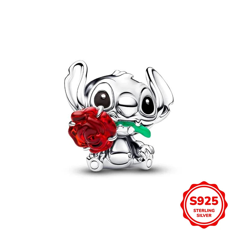 Charms plata de ley Disney Stitch Mickey and Minnie Pendant Beads Fits 3mm Bracelet Necklace For Women Luxury DIY Fine Jewelry