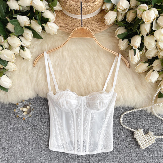 Chic Sweet Lace Camis Fashion Tank Top Basic Slim Crop Top Sexy Corset Bustier Summer hotsweet Women vintage Tops Ins