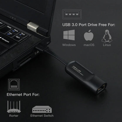 USB Gigabit Ethernet Adapter 2500Mbps USB 3.0 Network Card to RJ45 Lan Driver Free For Desktops Laptop Macbook PC Accessories