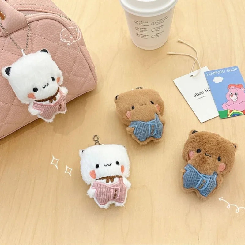 1/2Pcs New Panda Bubu and Yier Plush Pendant Keychain Dolls Cute Cartoon Panda Bear Key Ring Backpack Pendant Couple Gifts