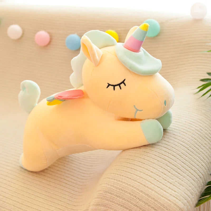 Kawaii Lying Unicorn Plush Toy Stuffed Soft Cute White Pink Horse Appease Doll Pillow for Kids Girls Birthday Gift Room Decor