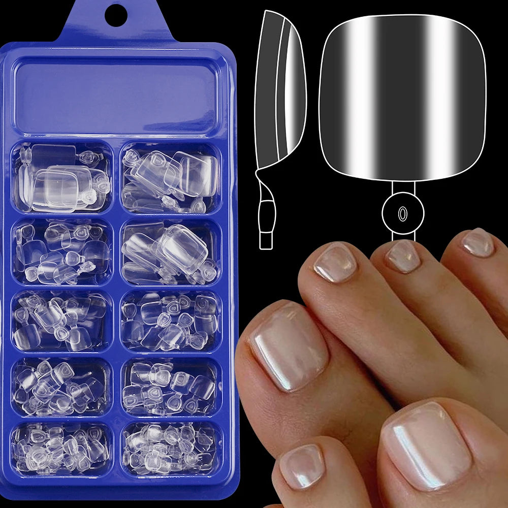 120Pcs Glossy Black Press On Toenails Short Square Full Cover Fake Toenail Tips for Summer Women False Foot Nail Tip Extension &