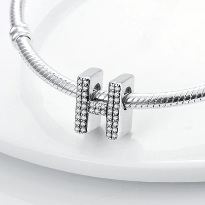 Original 925 Sterling Silver 26 Alphabet Letters Sparkling Zircon Charms Pendant Beads For Women Fine DIY Birthday Jewelry Gifts