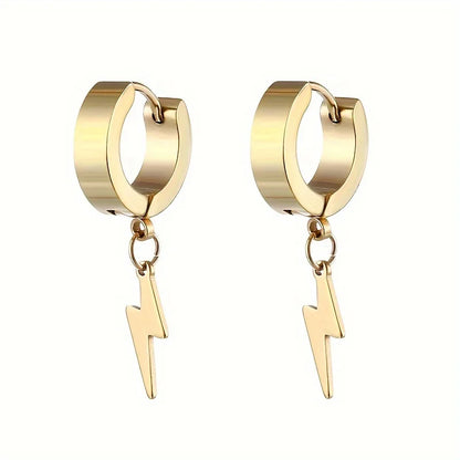 1pair Stylish Stainless Steel Lightning Pendant Piercing Hoop Earrings Ear Clip for Men Women Bold and Eye-Catching Statement