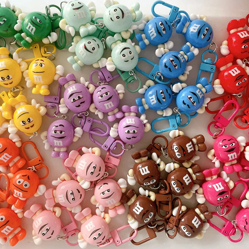 10PCS Cute M Bean Character Keychain Colorful Chocolate Candy Figure Keyring Bag Charm Pendant Prefer for Fans Gift