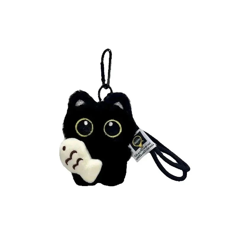 Rearview Mirror Pendant Decoration Cool Plush Black Cat Keychain Bag Pendant Charms Car Keyring Accessories for Men and Women