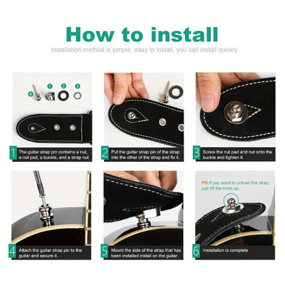 2pcs premium alloy guitar with lock strap, gold and black, safe and stylish for acoustic guitar, electric guitar and bass